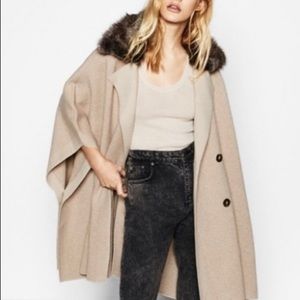 Zara Poncho Cape Coat, Knit and Fur